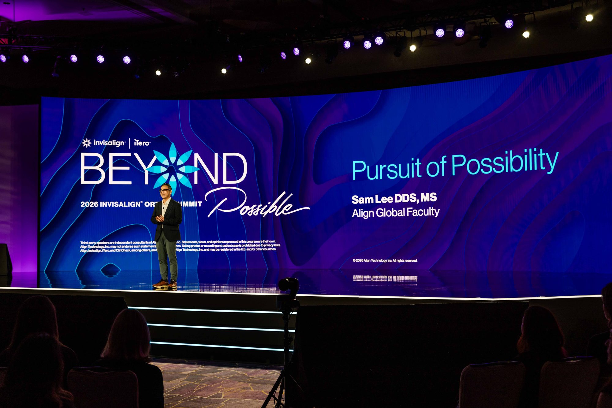 Dr. Sam Lee on stage at the 2026 Invisalign Ortho Summit, Beyond Possible